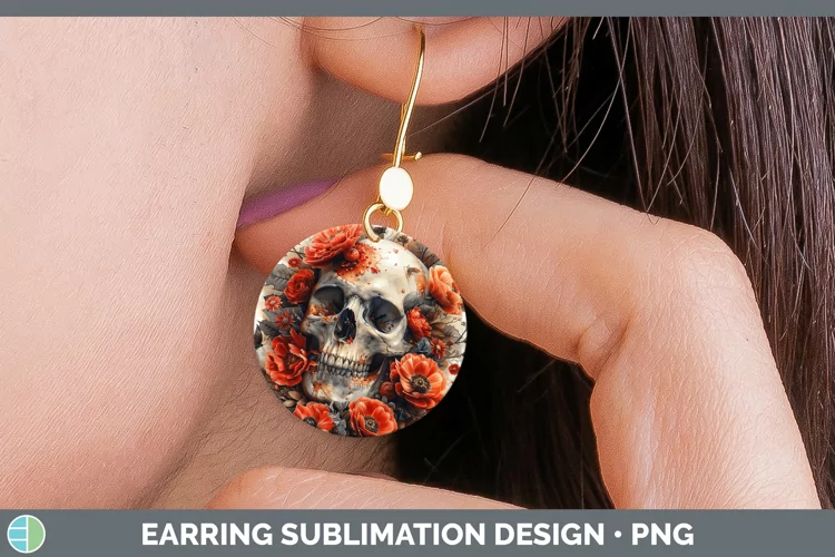 Skull Flowers 01 Ranunculus Round Earrings Sublimation Earri