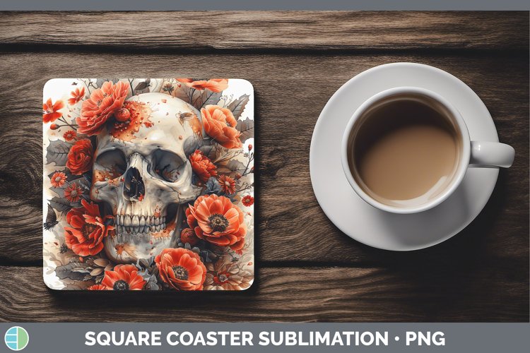 GorgeousSkull Flowers 01 Square Coaster design.