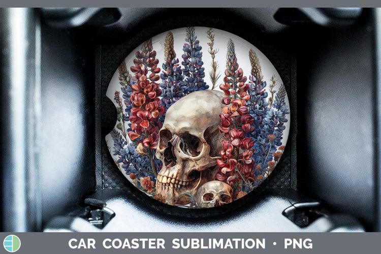 GorgeousSkull Flowers 01 Car Coaster design.