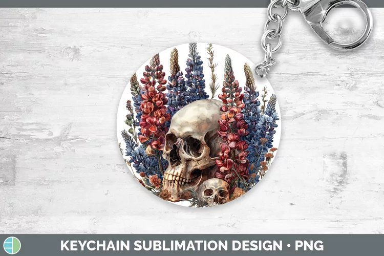 Skull Flowers 01 Snapdragon Keychain Sublimation Keyring Des