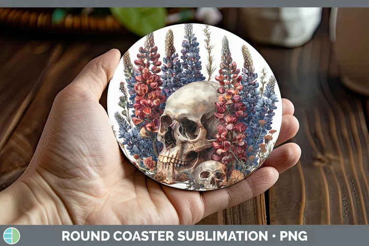Skull Flowers 01 Snapdragon Round Coaster Sublimation Coaste