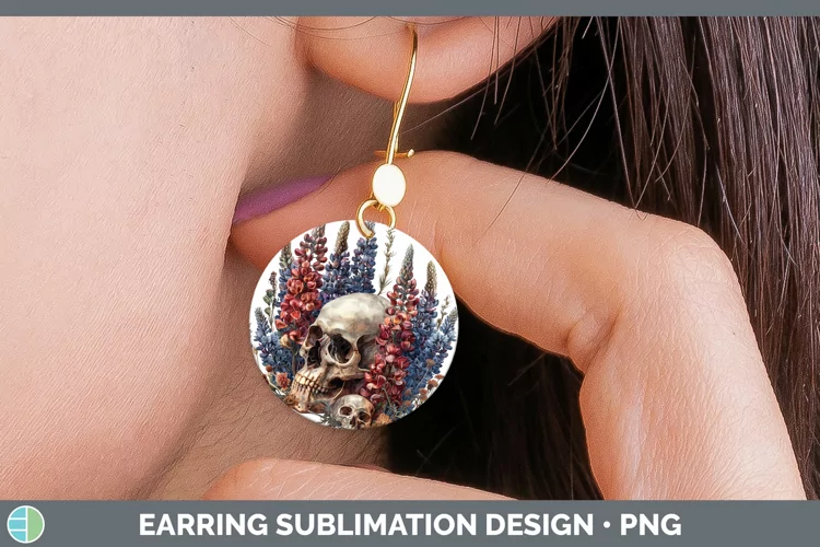 Skull Flowers 01 Snapdragon Round Earrings Sublimation Earri