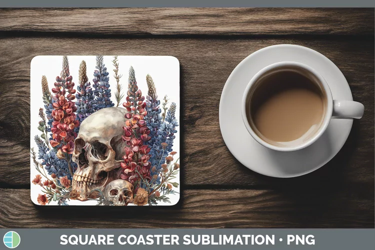 Skull Flowers 01 Snapdragon Square Coaster Sublimation Coast