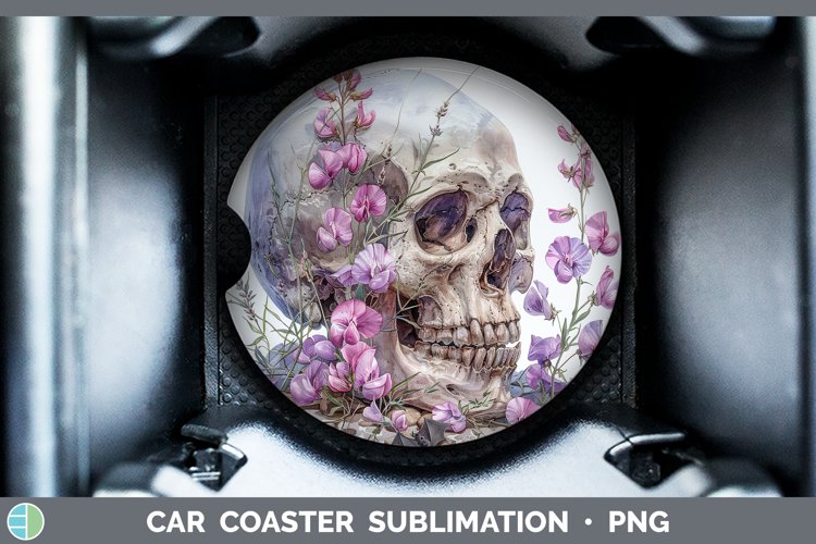GorgeousSkull Flowers 01 Car Coaster design.