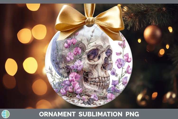 Skull Flowers 01 Sweet Pea Ornament Sublimation Bauble Desig