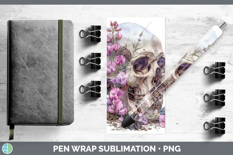 GorgeousSkull Flowers 01 Pen Wrap design.