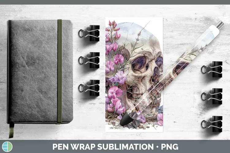 Skull Flowers 01 Sweet Pea Pen Wrap Sublimation Epoxy Pen De