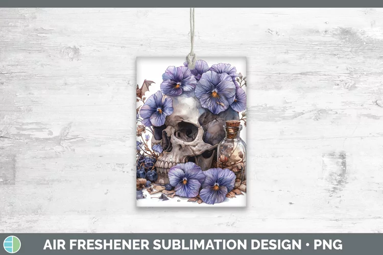 Skull Flowers 01 Violet Air Freshener Sublimation Car Freshe