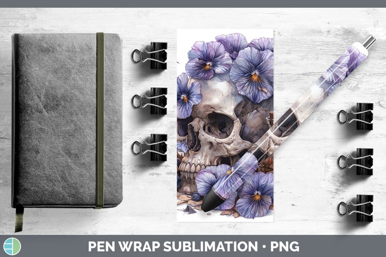 GorgeousSkull Flowers 01 Pen Wrap design.