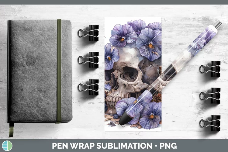 Skull Flowers 01 Violet Pen Wrap Sublimation Epoxy Pen Desig