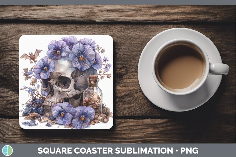 GorgeousSkull Flowers 01 Square Coaster design.