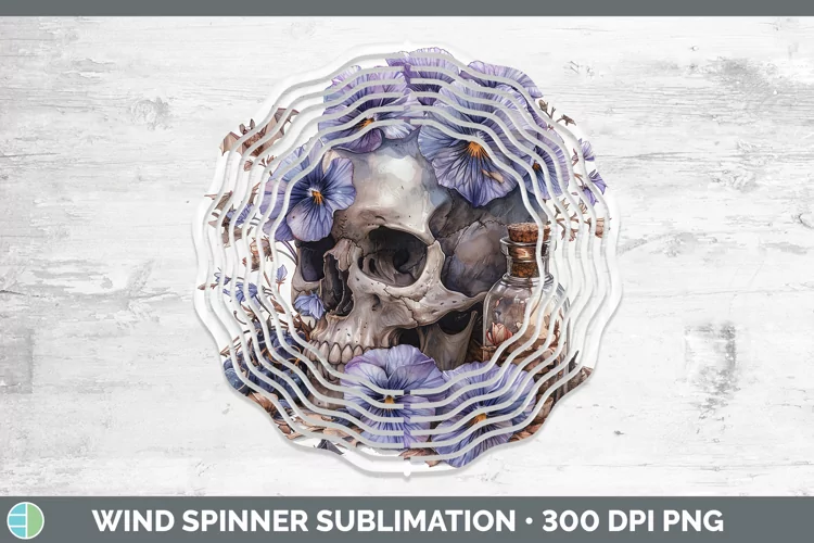 Skull Flowers 01 Violet Wind Spinner Sublimation Spinner Des