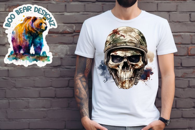 Watercolor Solider Skull Sublimation example image 1