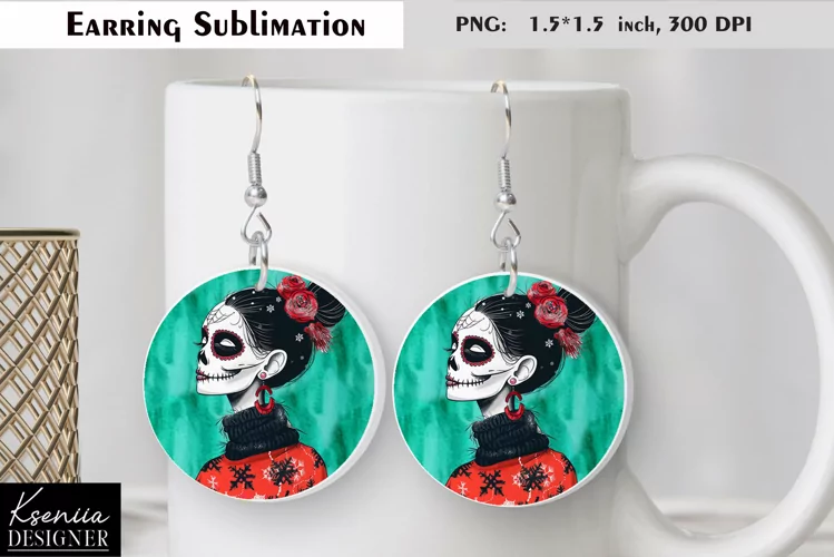 Christmas Skull Girl|Round Earring Sublimation