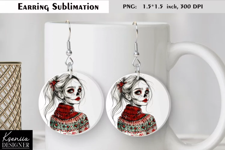 Christmas Skull Girl|Round Earring Sublimation