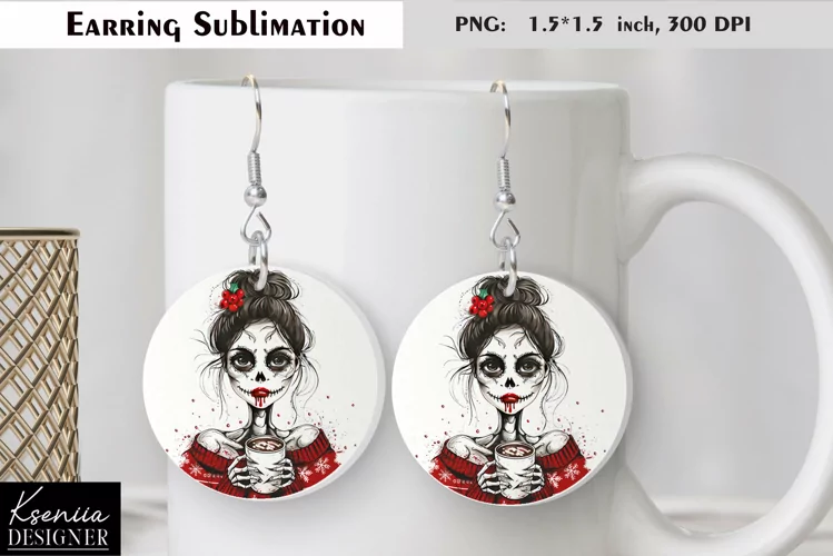 Christmas Skull Girl|Round Earring Sublimation