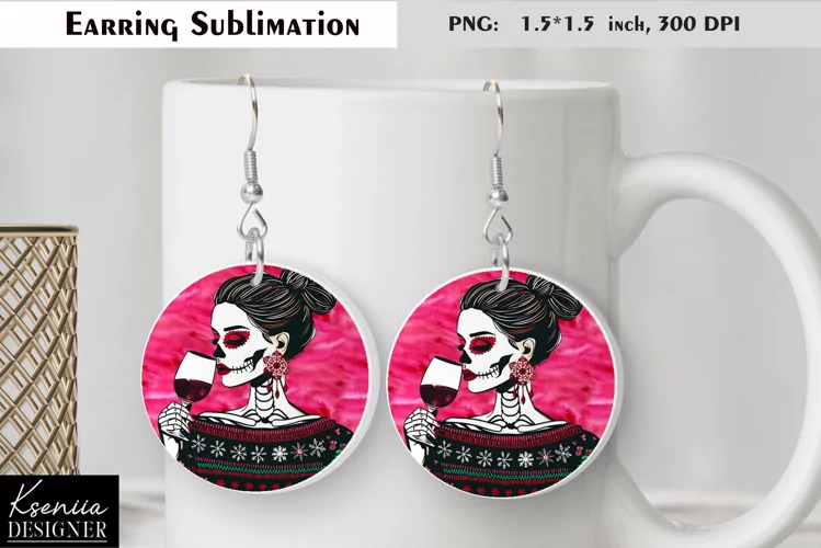 Christmas Skull Girl|Round Earring Sublimation