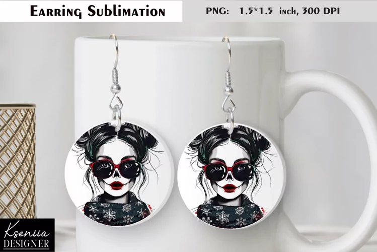 Christmas Skull Girl|Round Earring Sublimation