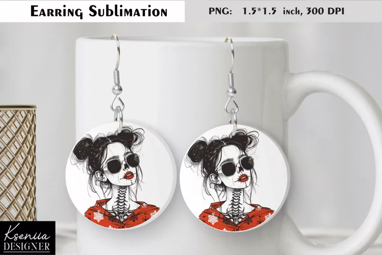 Christmas Skull Girl|Round Earring Sublimation