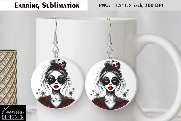 Christmas Skull Girl|Round Earring Sublimation