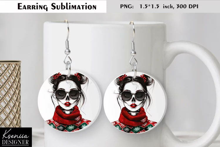 Christmas Skull Girl|Round Earring Sublimation