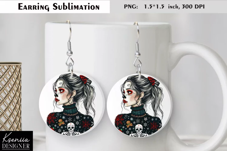 Christmas Skull Girl|Round Earring Sublimation