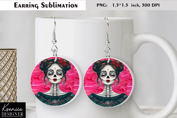 Christmas Skull Girl|Round Earring Sublimation