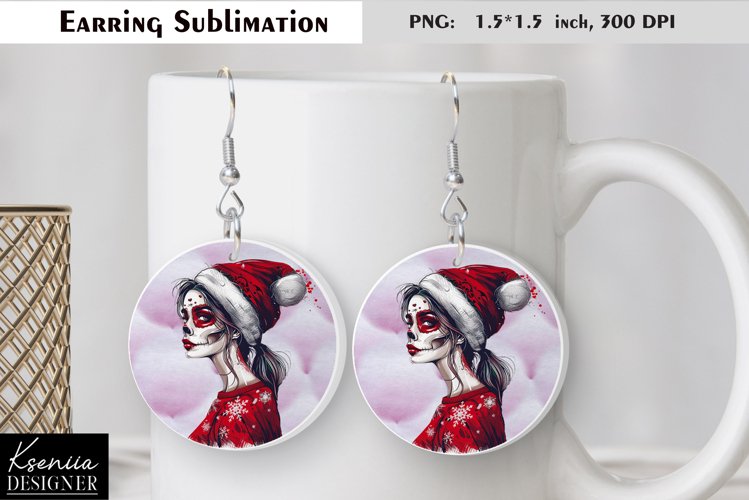Christmas Skull Girl|Round Earring Sublimation example image 1