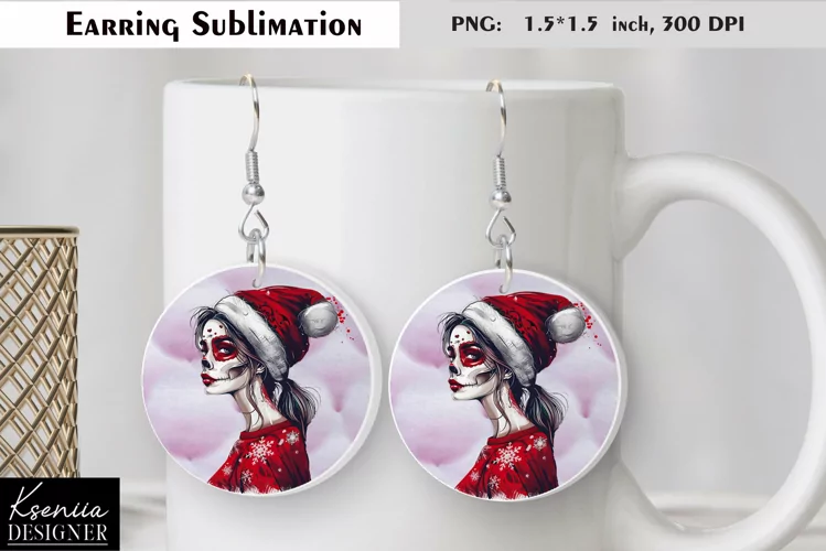 Christmas Skull Girl|Round Earring Sublimation