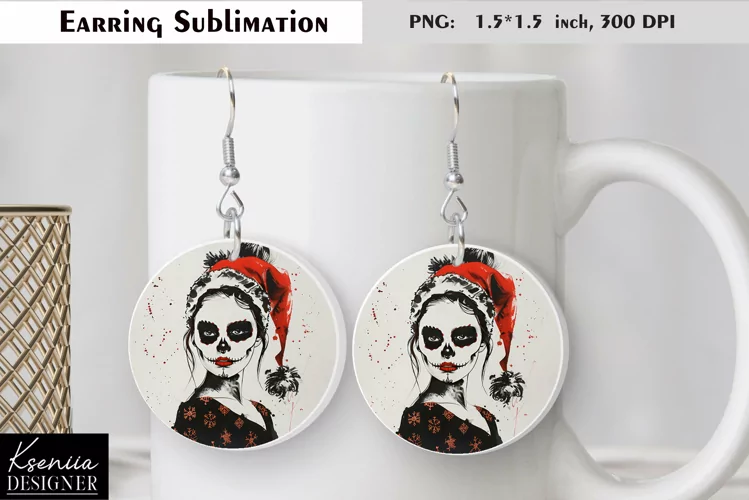 Christmas Skull Girl|Round Earring Sublimation