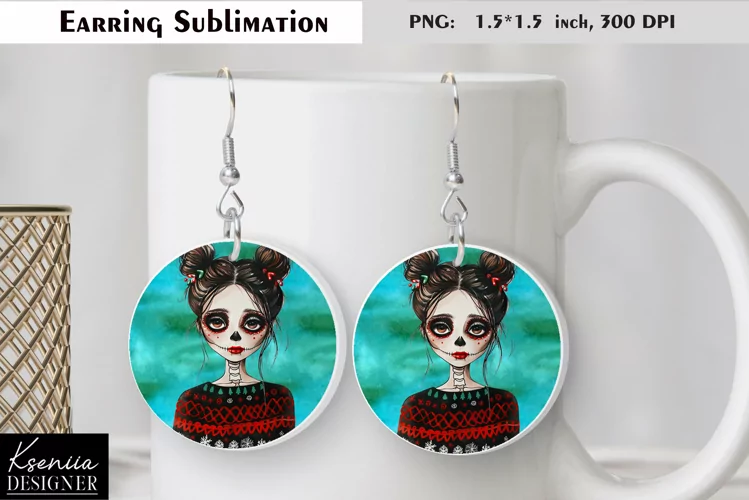 Christmas Skull Girl|Round Earring Sublimation
