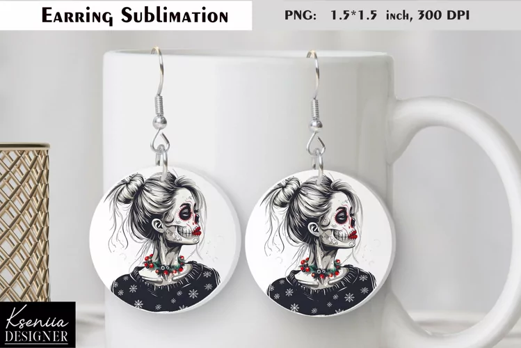 Christmas Skull Girl|Round Earring Sublimation