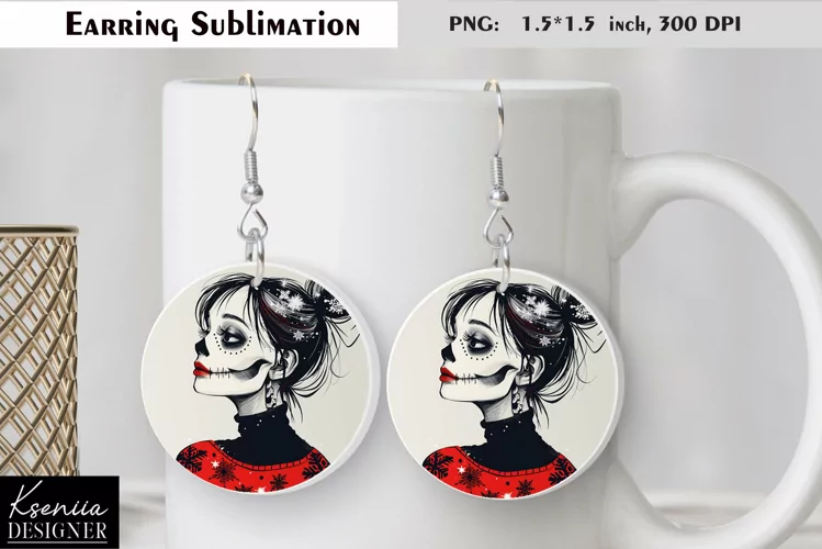 Christmas Skull Girl|Round Earring Sublimation