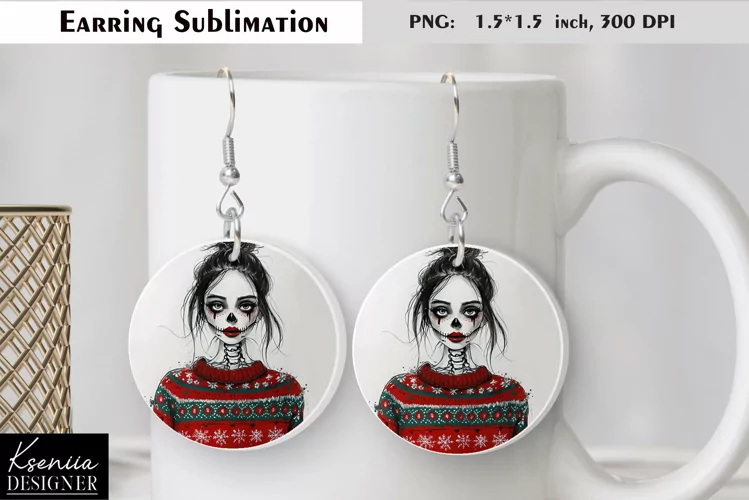 Christmas Skull Girl|Round Earring Sublimation