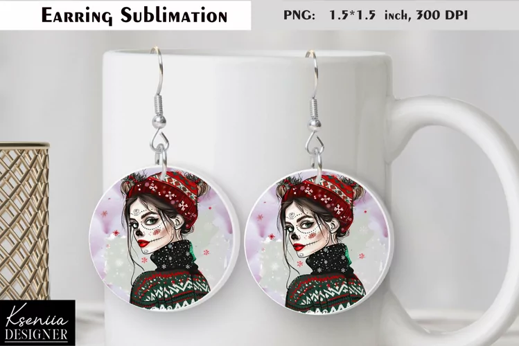 Christmas Skull Girl|Round Earring Sublimation