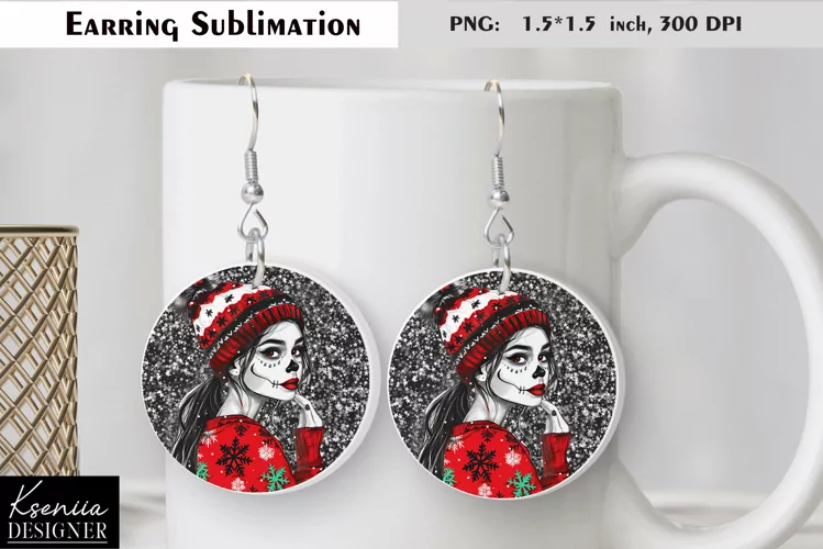 Christmas Skull Girl|Round Earring Sublimation
