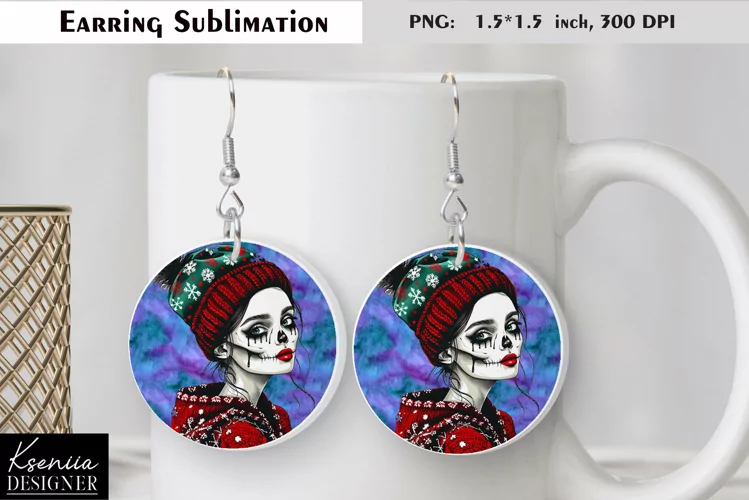Christmas Skull Girl|Round Earring Sublimation