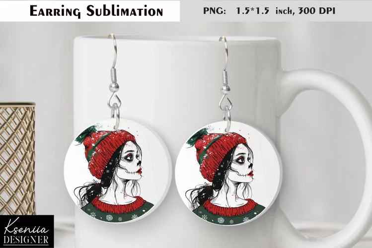 Christmas Skull Girl|Round Earring Sublimation