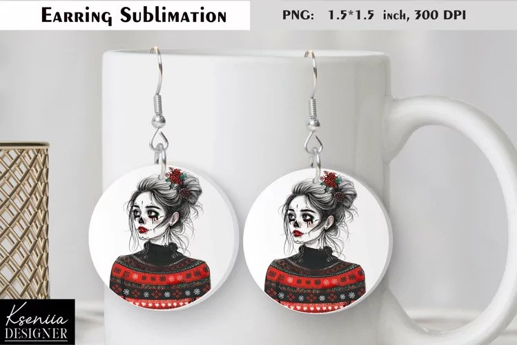 Christmas Skull Girl|Round Earring Sublimation