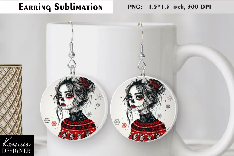 Christmas Skull Girl|Round Earring Sublimation