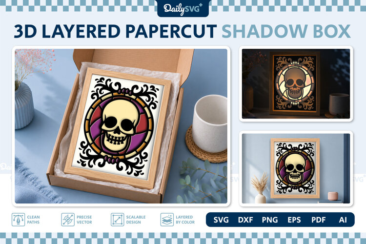 Halloween Vintage Frame Shadow Box SVG Gothic Layered example image 1
