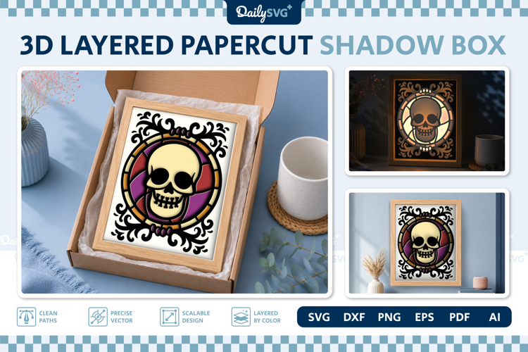Halloween Vintage Frame Shadow Box SVG Gothic Layered