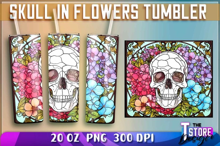 Skull in Flowers Tumblers Wrap 20 oz | PNG 300 DPI |PNG File