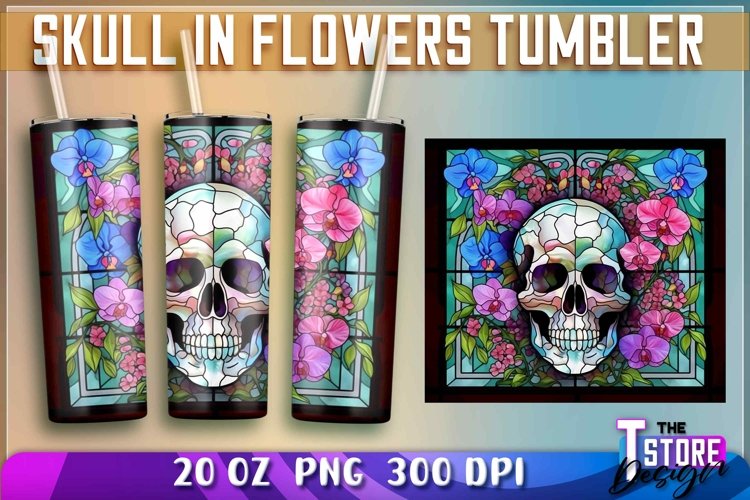 Skull in Flowers Tumblers Wrap 20 oz | PNG 300 DPI |PNG File