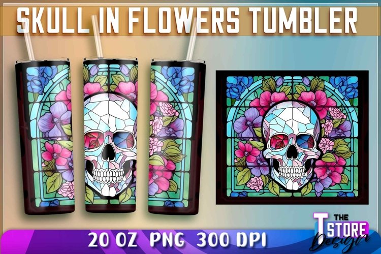 Skull in Flowers Tumblers Wrap 20 oz | PNG 300 DPI |PNG File