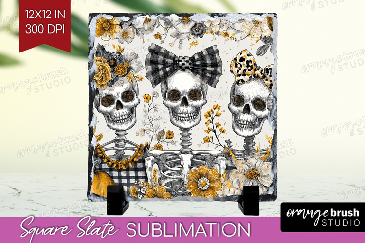Skull Mama Halloween Slate PNG Spooky Season Square Slate