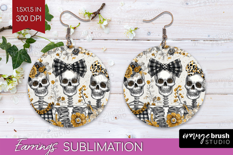 Skull Mama Halloween Round Earrings Spooky Season PNG