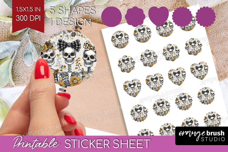 Skull Mama Halloween Round Sticker Spooky Season Printable