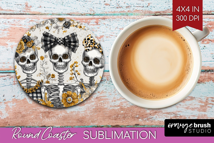 Skull Mama Halloween Round Coaster Spooky Season Coaster PNG