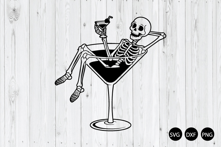 Skull Martini Glass SVG, Spooky Skeleton Martini SVG